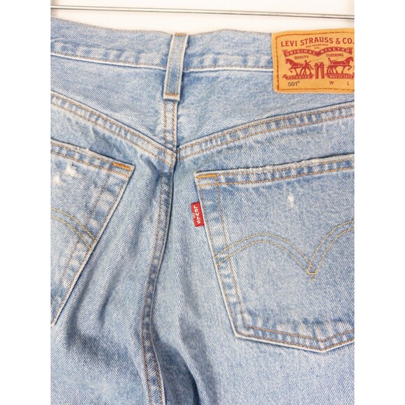 Levis 501 Jeans Womens 25x26 Light Wash Distressed High Rise Red Tab Straight - Picture 5 of 9